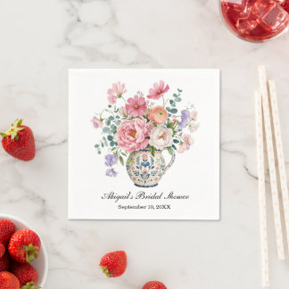 Grandmillennial Pink Peony Bridal Shower Wedding Napkin
