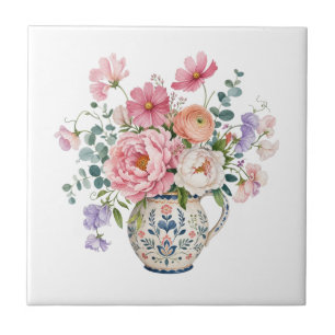 Grandmillennial Pink Peony Cottage Garden Florals Tile