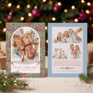 Grandmillennial Poinsettia Floral Arch 4 Photo Holiday Card