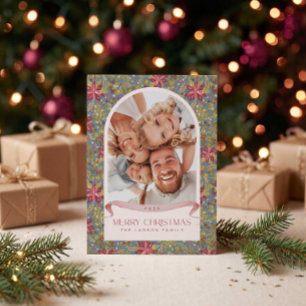 Grandmillennial Poinsettia Floral Arch Photo Holiday Card