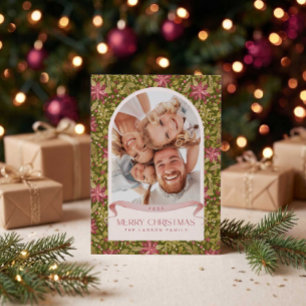 Grandmillennial Poinsettia Floral Arch Photo Holiday Card