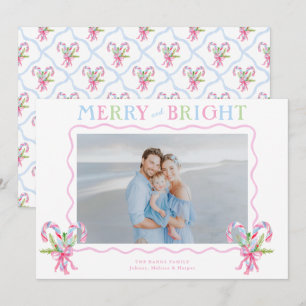 Grandmillennial Preppy Candy Canes Wavy Border  Holiday Card