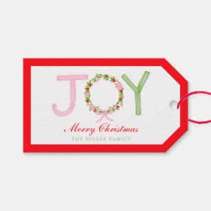 Grandmillennial Preppy Christmas Wreath Joy Gift Tags