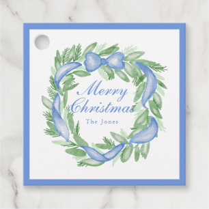 Grandmillennial Preppy Christmas Wreath Monogram Favour Tags
