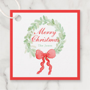 Grandmillennial Preppy Christmas Wreath Monogram Favour Tags