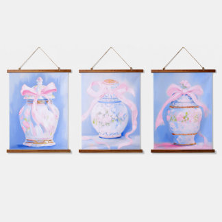 Grandmillennial preppy ginger jar acrylic painting hanging tapestry