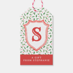 Grandmillennial Preppy Holly Monogram Crest Gift Tags