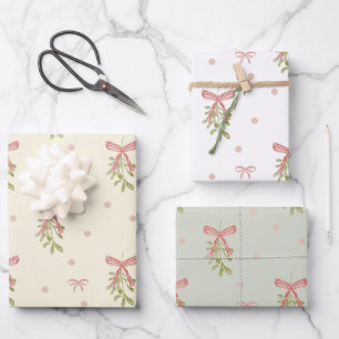 Grandmillennial Preppy Pink Bows Christmas Gift Wrapping Paper Sheet