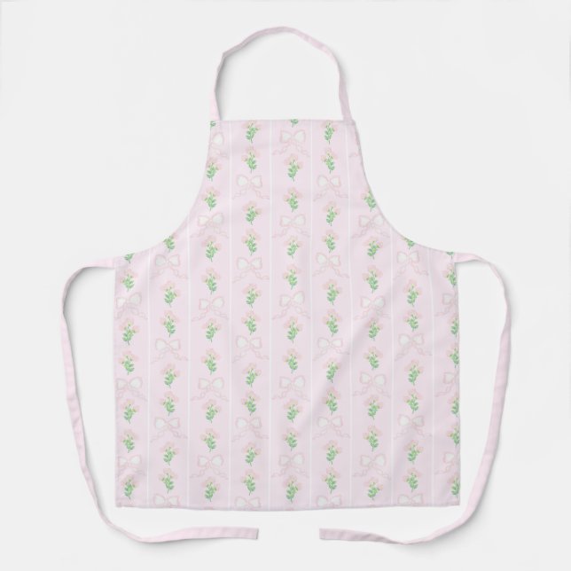 Grandmillennial Preppy Pink Bows Floral  Apron (Front)
