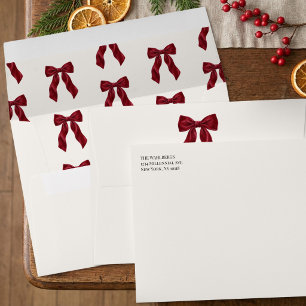 Grandmillennial Red Bow Return Address Cream Envelope