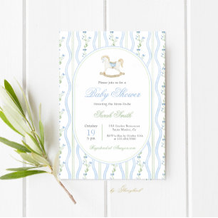 Grandmillennial Rocking Horse Baby Shower Boy Invitation