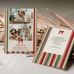 Grandmillennial Stripes Bow Merry Christmas  Photo Holiday Card