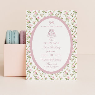 Grandmillennial Vintage Floral Birthda Invitation