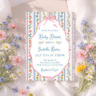 Grandmillennial Vintage Floral Girl Baby Shower Invitation