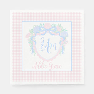 Grandmillennial Watercolor Crest First Birthday Napkin