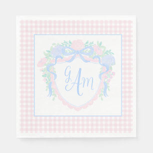 Grandmillennial Watercolor Crest First Birthday Napkin