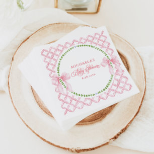 Grandmillennial Watercolor Floral Bow Baby Shower Napkin