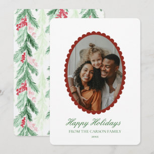 Grandmillennial Watercolor Photo Christmas Card