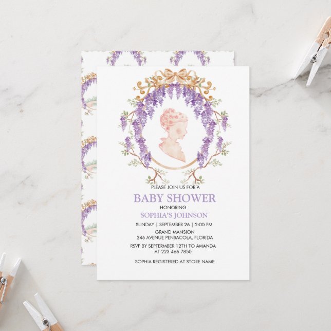 Grandmillennial Wisteria Baby Shower Invitation (Front/Back In Situ)