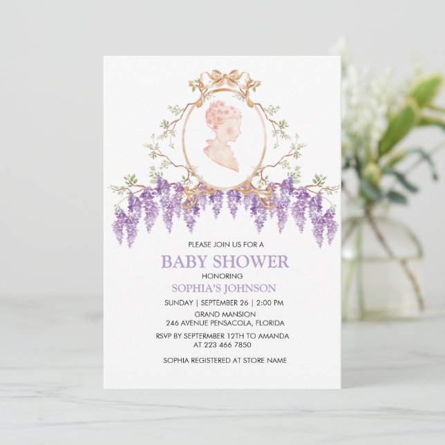 Grandmillennial Wisteria Baby Shower Invitation (Standing Front)