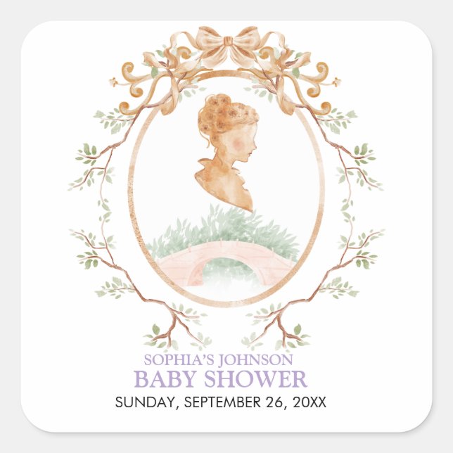 Grandmillennial Wisteria Baby Shower Square Sticker (Front)