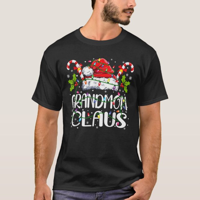 Grandmom Claus Christmas Lights Pajama Family Matc T-Shirt (Front)
