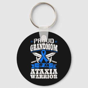 Grandmom Of An Ataxia Warrior Blue Awareness Ribbo Key Ring
