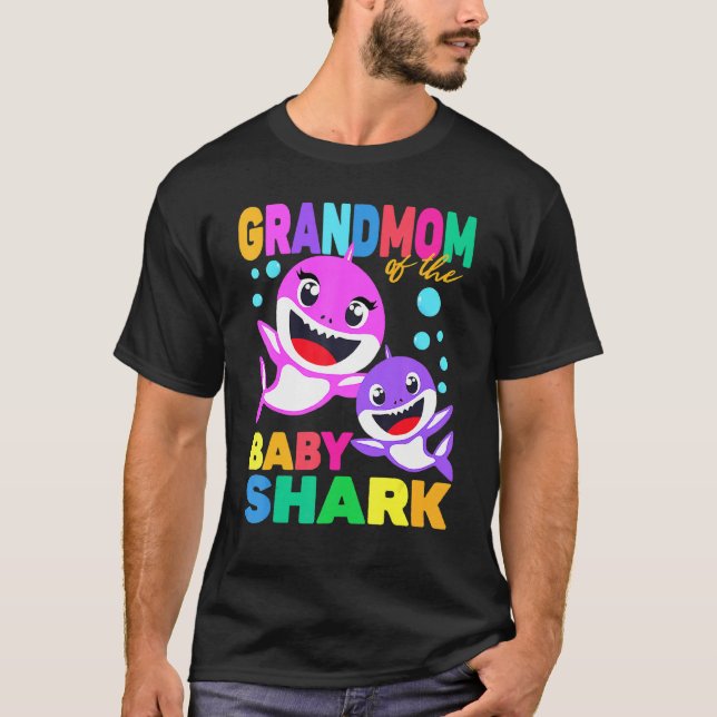 Grandmom Of The Baby Birthday Shark Grandmom Shark T-Shirt (Front)