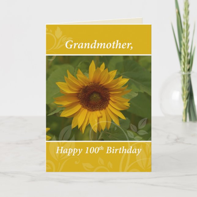 Grandmother 100th Year Sunflower Happy Birthday Card (Front)