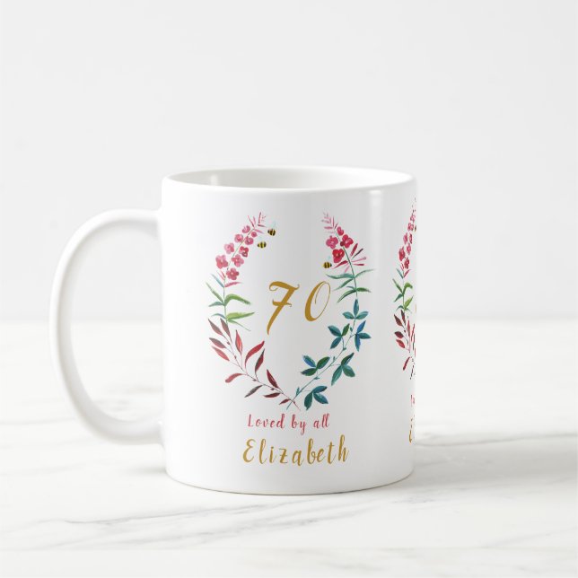 Grandmother 70th Birthday Floral Add Your Name Coffee Mug (Left)