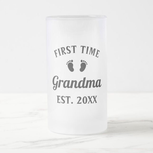Grandmother Abuela Nonna Grammy First Time Grandma Frosted Glass Beer Mug (Center)