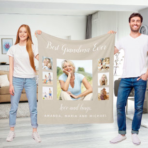 Grandmother beige photo collage grandkids fleece blanket