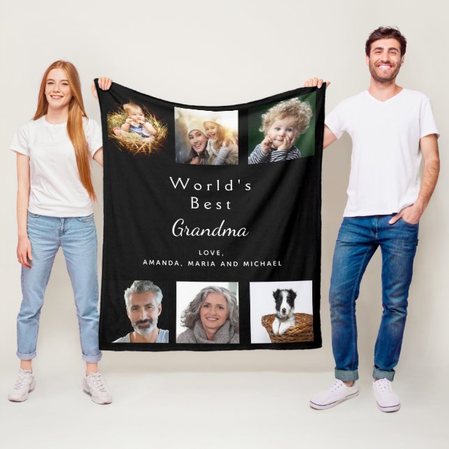Grandmother Best grandma black family photo Fleece Blanket (In Situ)