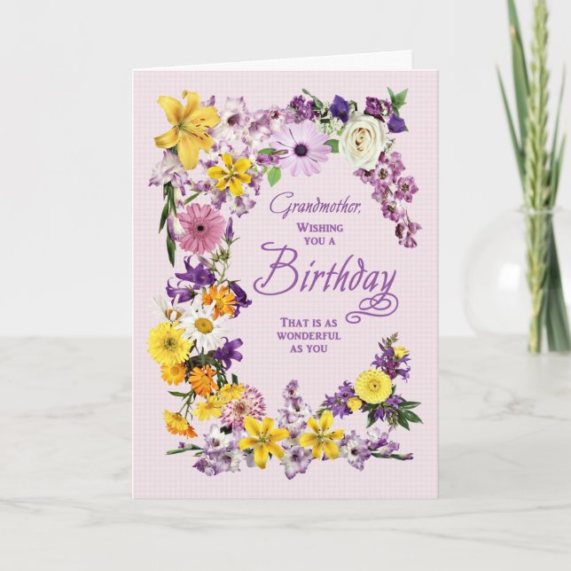 Grandmother Birthday Flower Frame Card (Front)