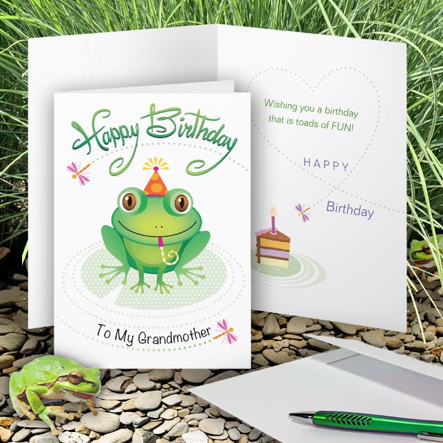 Grandmother Birthday Frog Having Toads Of Fun Card (Creator Uploaded)