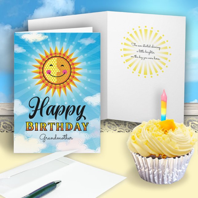 Grandmother Birthday Yellow Orange Smiling Sun Card (Creator Uploaded)
