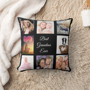 Grandmother black photo collage cushion