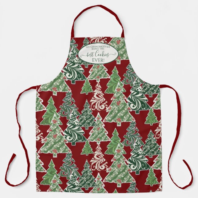 Grandmother Christmas Tree Watercolor Bake Cookies Apron (Front)