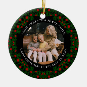 Grandmother Elegant Wreath photo Christmas Ceramic Tree Decoration
