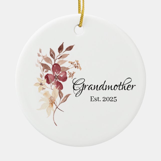 Grandmother Est. Year  Ceramic Tree Decoration (Front)