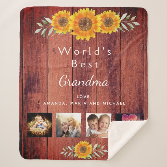 Grandmother family photo collage rustic brown sherpa blanket (Front)