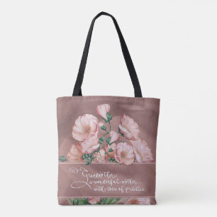 Grandmother Floral V Shoulder Tote with Quote Bag