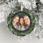 Grandmother foliage wreath photo Christmas black C Ceramic Tree Decoration<br><div class="desc">Grandmother modern foliage wreath Merry Christmas script holiday Christmas photo ornament. Hand painted eucalyptus, minimal foliage and modern rustic rattan wreath along with real foil lettering give this holiday card a luxurious feel. In classy greens, browns and grays. Text can be changer to mom, aunty, uncle, grandfather, dad, pops, sister,...</div>