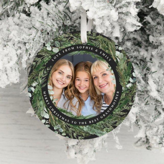 Grandmother foliage wreath photo Christmas black C Ceramic Tree Decoration (Creator Uploaded)