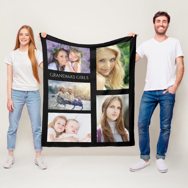Grandmother grandchildren photo girls fleece blanket (In Situ)