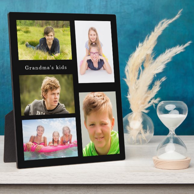 Grandmother grandchildren photo kids black plaque (Side)