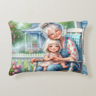 Grandmother Granddaughter Porch Embrace Decorative Cushion
