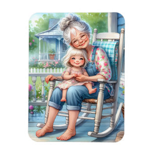 Grandmother Granddaughter Porch Embrace Magnet