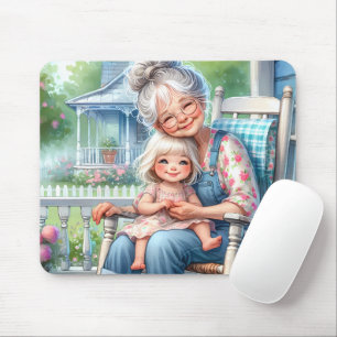 Grandmother Granddaughter Porch Embrace Mouse Mat