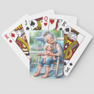 Grandmother Granddaughter Porch Embrace Playing Cards